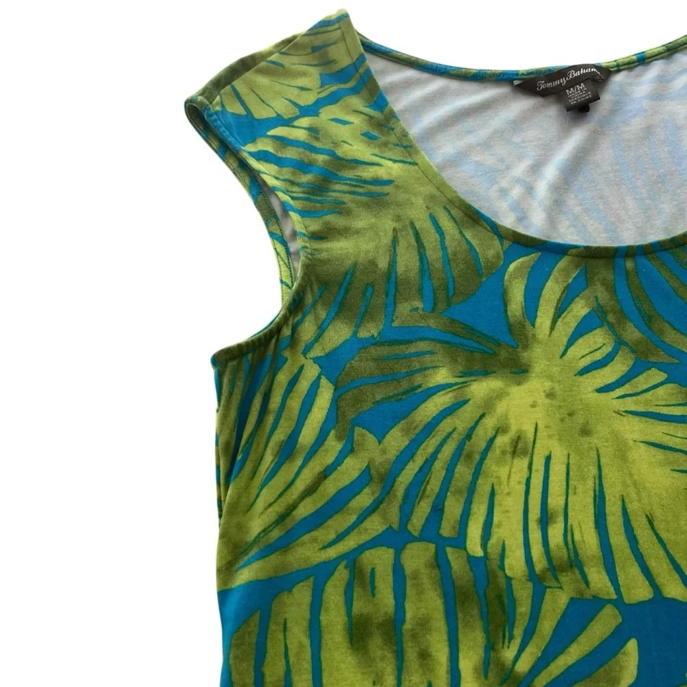 Tommy Bahama Women’s M Blue Green, Tropical Leaf Aloha Knit Shift Shirt Sundress